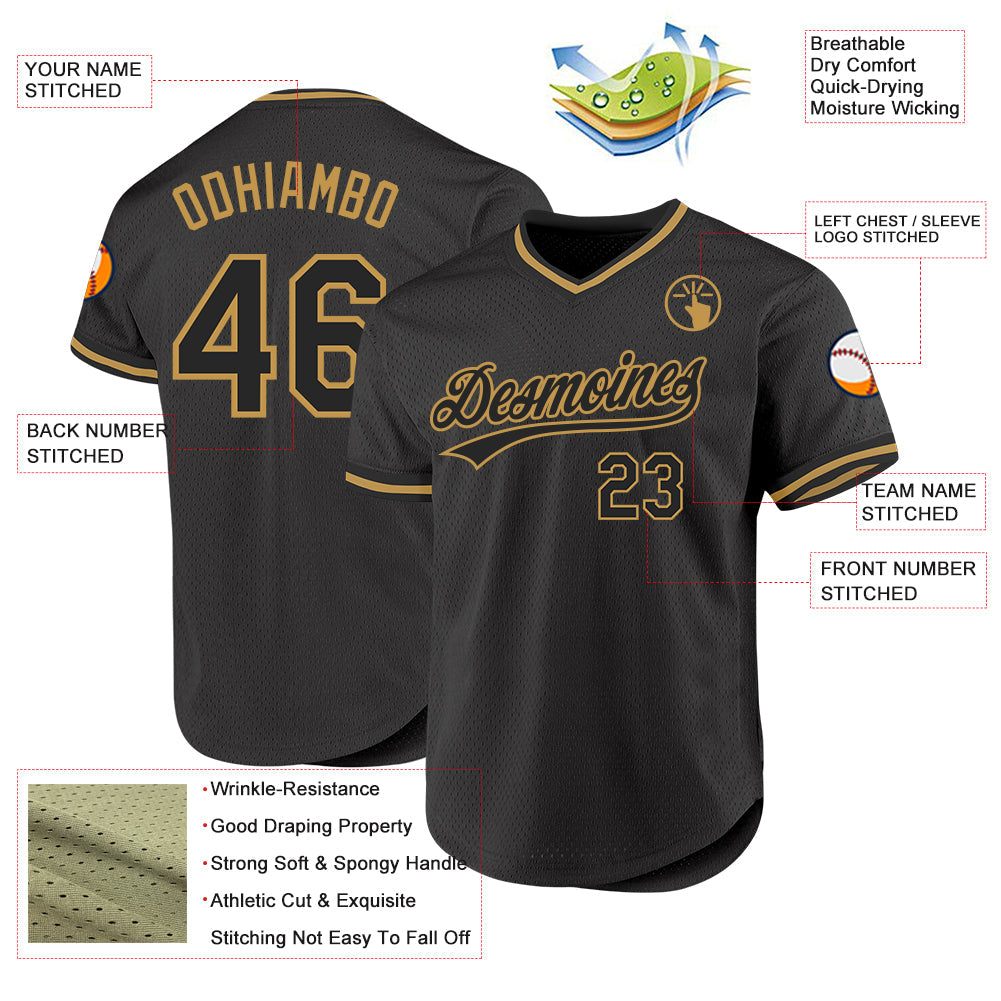 Custom Black Old Gold Authentic Throwback Baseball Jersey - Sky-Custom