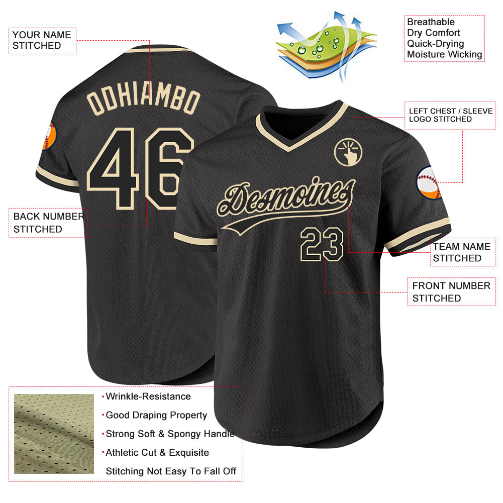 Custom Black Cream Authentic Throwback Baseball Jersey - Sky-Custom