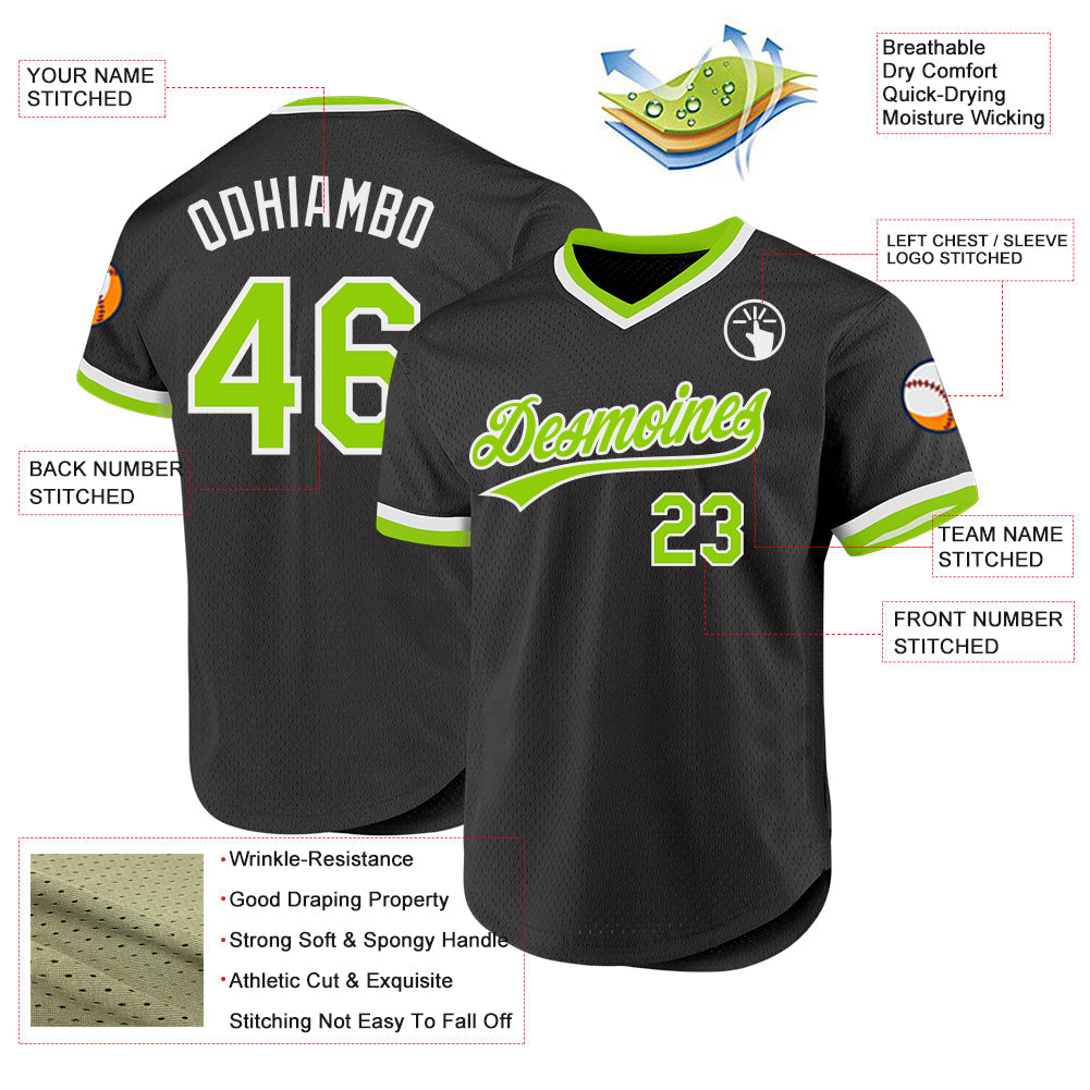 Custom Black Neon Green-White Authentic Throwback Baseball Jersey - Sky-Custom