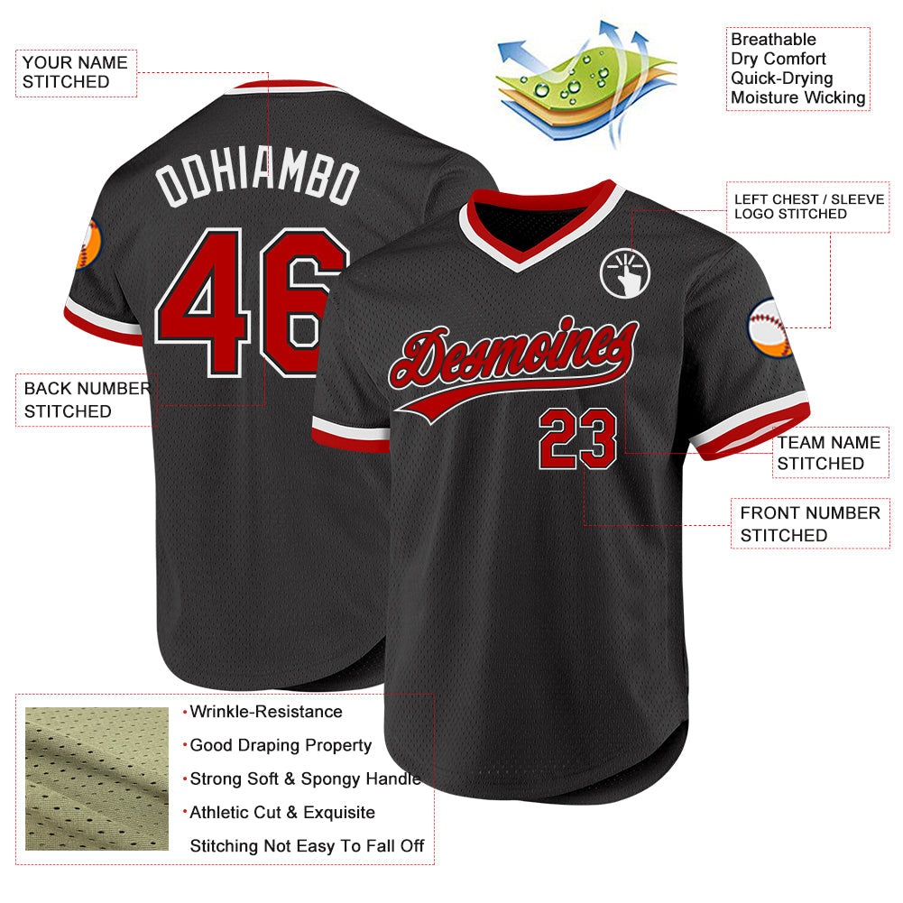 Custom Black Red-White Authentic Throwback Baseball Jersey - Sky-Custom