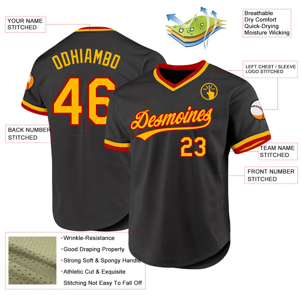 Custom Black Gold-Red Authentic Throwback Baseball Jersey - Sky-Custom