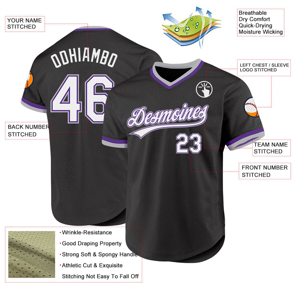 Custom Black Purple-Gray Authentic Throwback Baseball Jersey - Sky-Custom