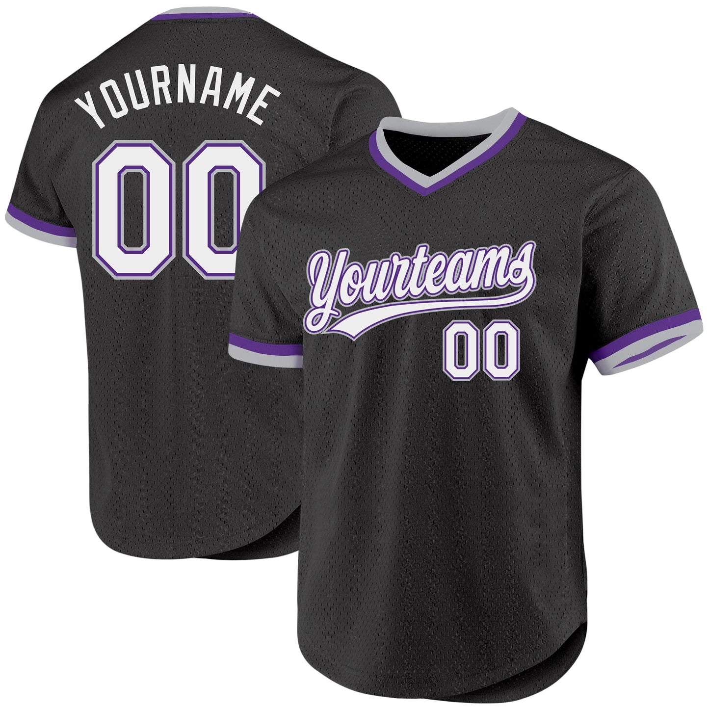Custom Black Purple-Gray Authentic Throwback Baseball Jersey - Sky-Custom