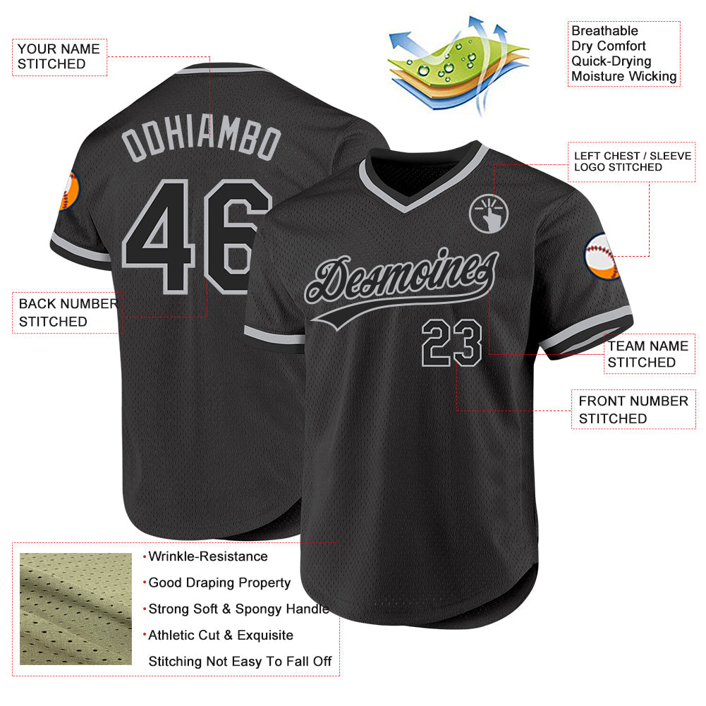 Custom Black Gray Authentic Throwback Baseball Jersey - Sky-Custom