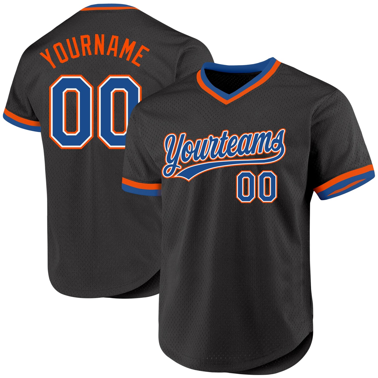 Custom Black Blue-Orange Authentic Throwback Baseball Jersey - Sky-Custom