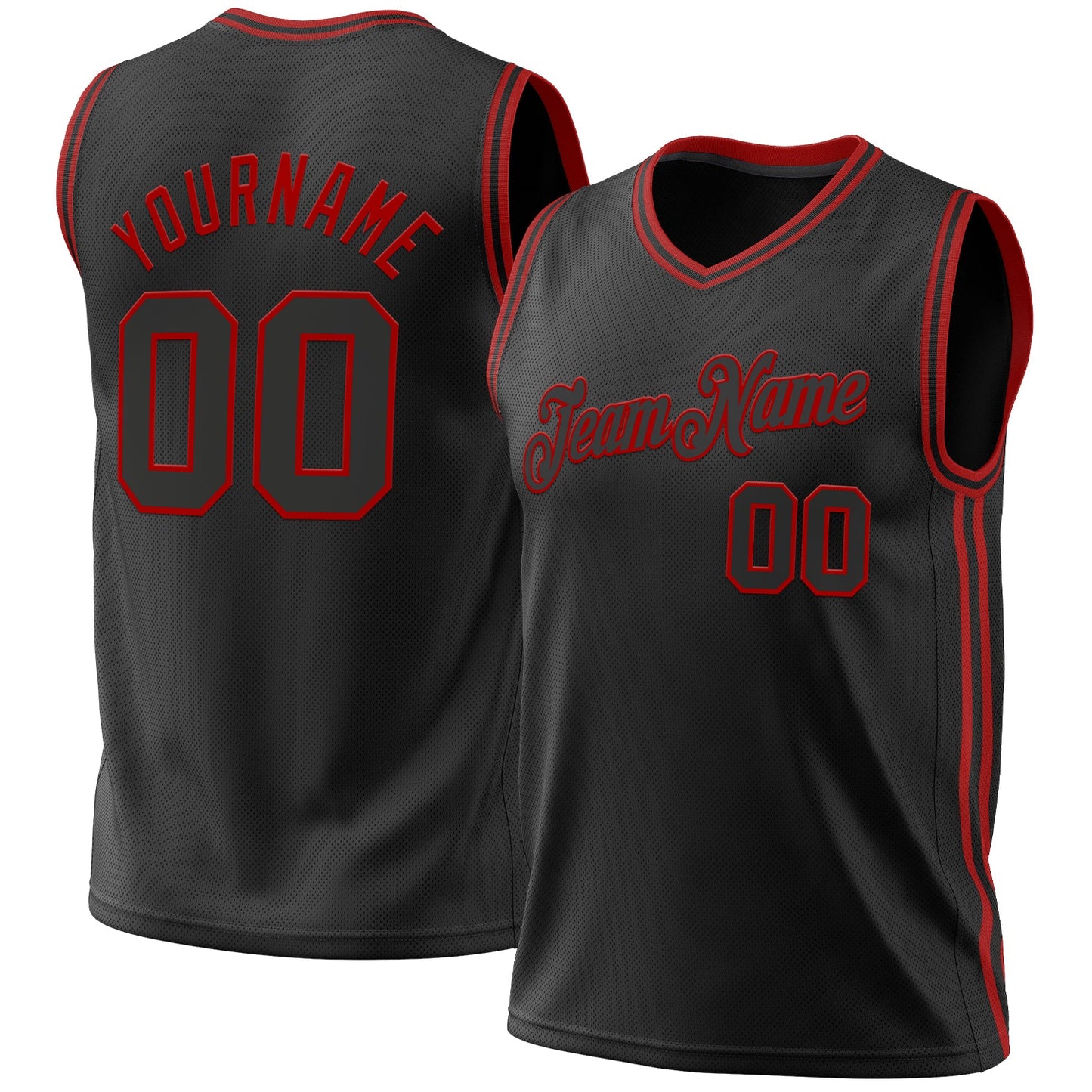 Custom Black Red Authentic Throwback Basketball Jersey - Sky-Custom