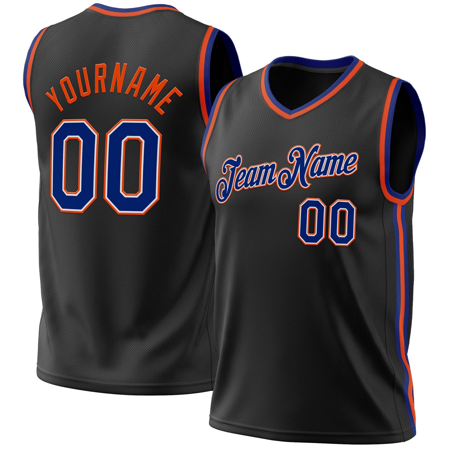 Custom Black Royal-Orange Authentic Throwback Basketball Jersey - Sky-Custom