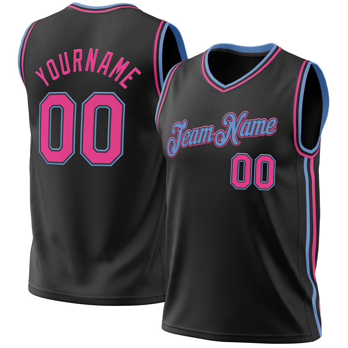 Custom Black Pink-Light Blue Authentic Throwback Basketball Jersey - Sky-Custom