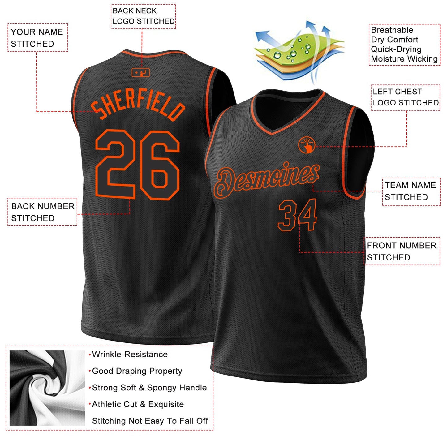 Custom Black Orange Authentic Throwback Basketball Jersey - Sky-Custom