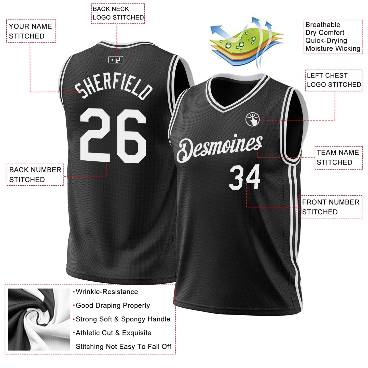 Custom Black White Authentic Throwback Basketball Jersey - Sky-Custom