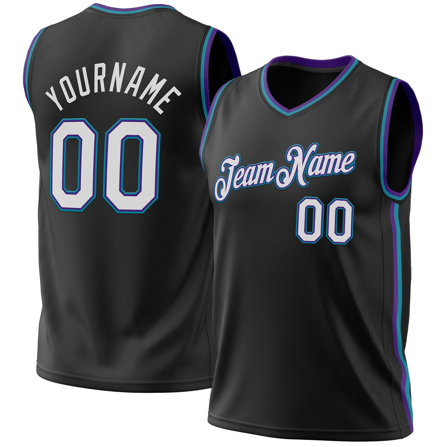 Custom Black Purple-Teal Authentic Throwback Basketball Jersey - Sky-Custom