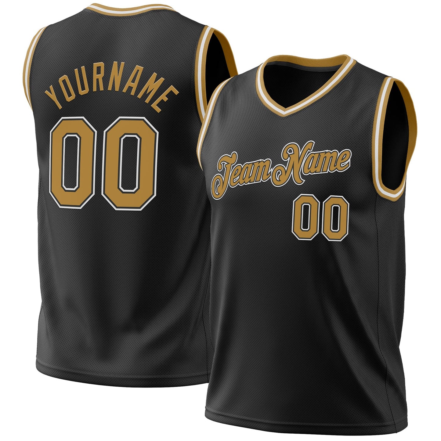 Custom Black Old Gold-White Authentic Throwback Basketball Jersey - Sky-Custom