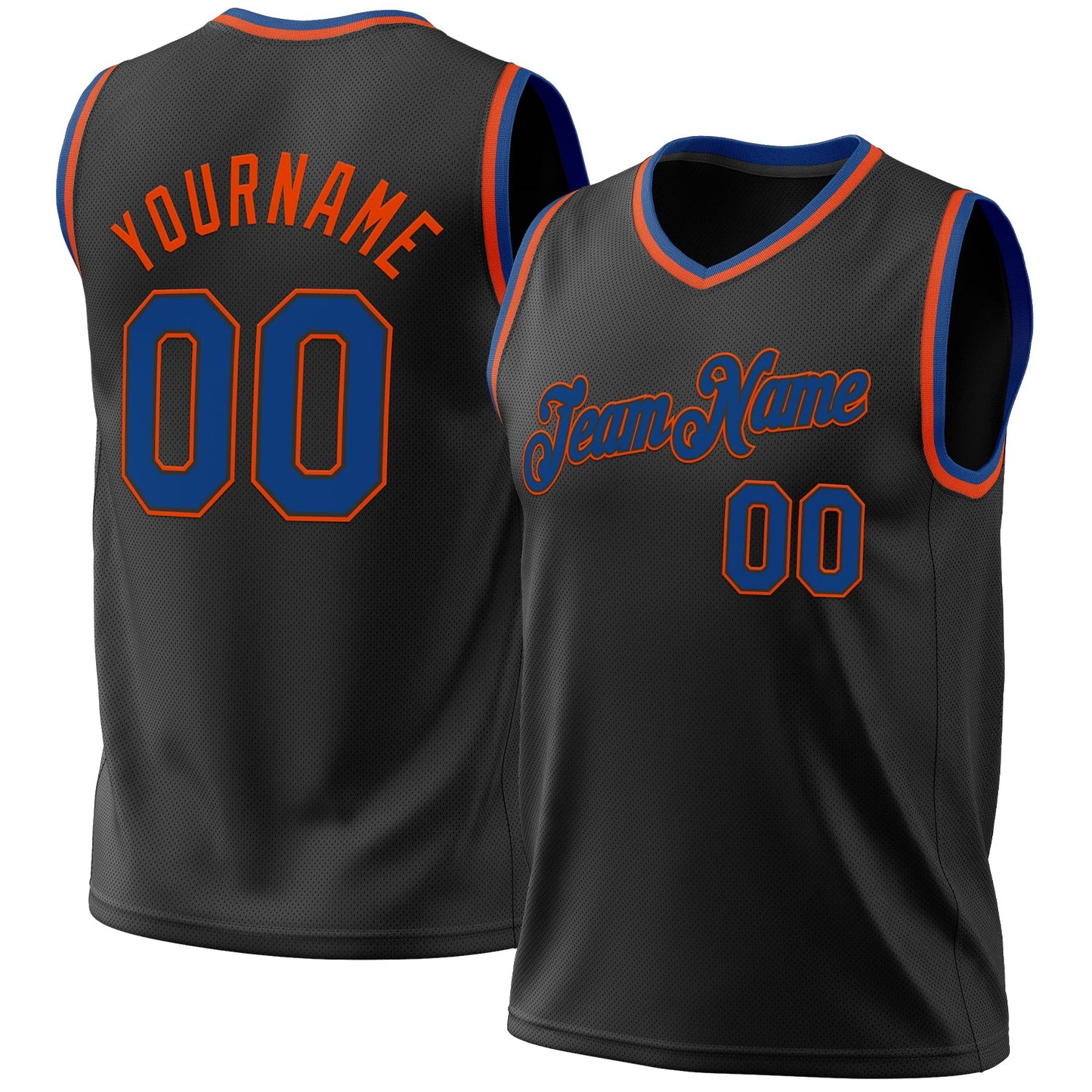 Custom Black Blue-Orange Authentic Throwback Basketball Jersey - Sky-Custom