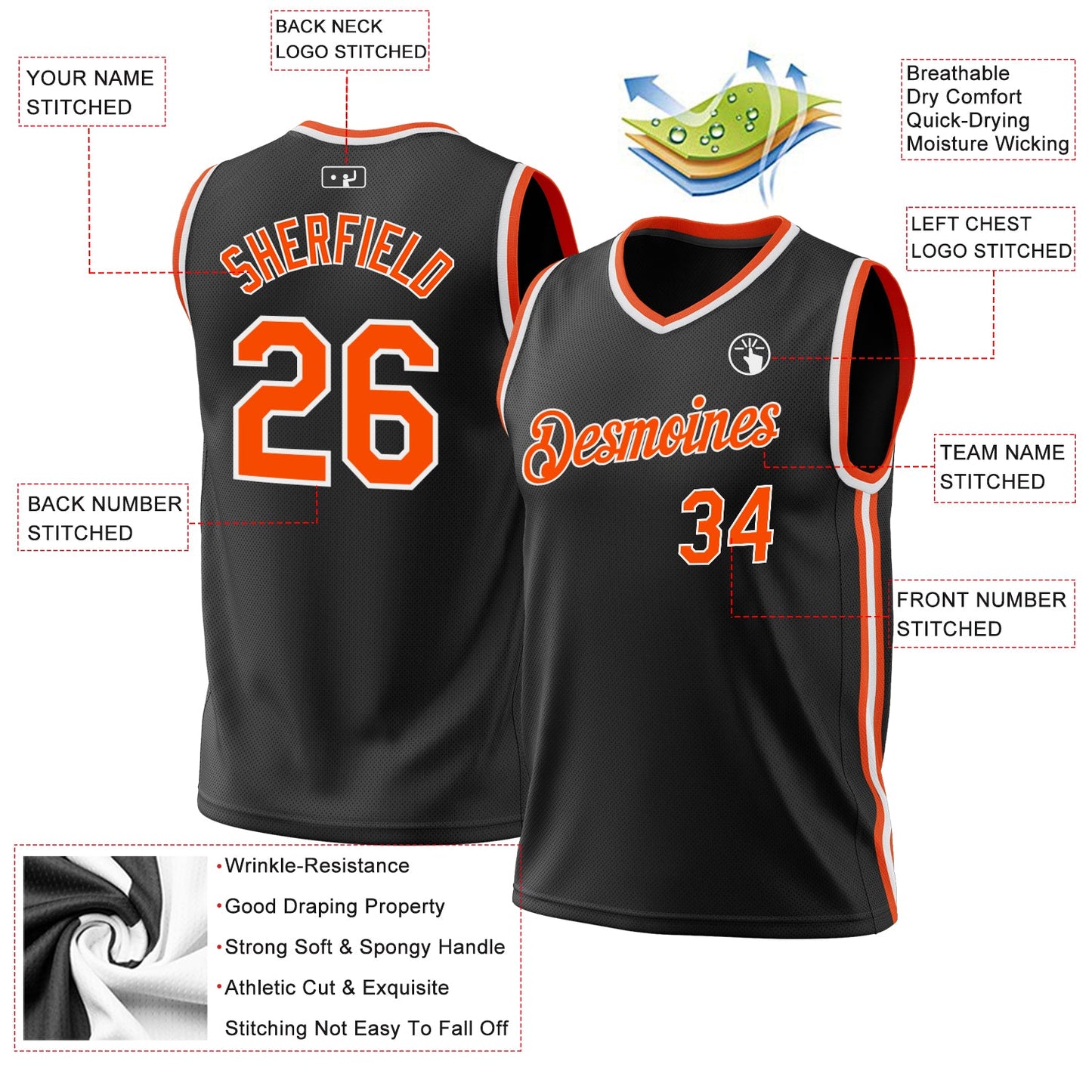 Custom Black Orange-White Authentic Throwback Basketball Jersey - Sky-Custom