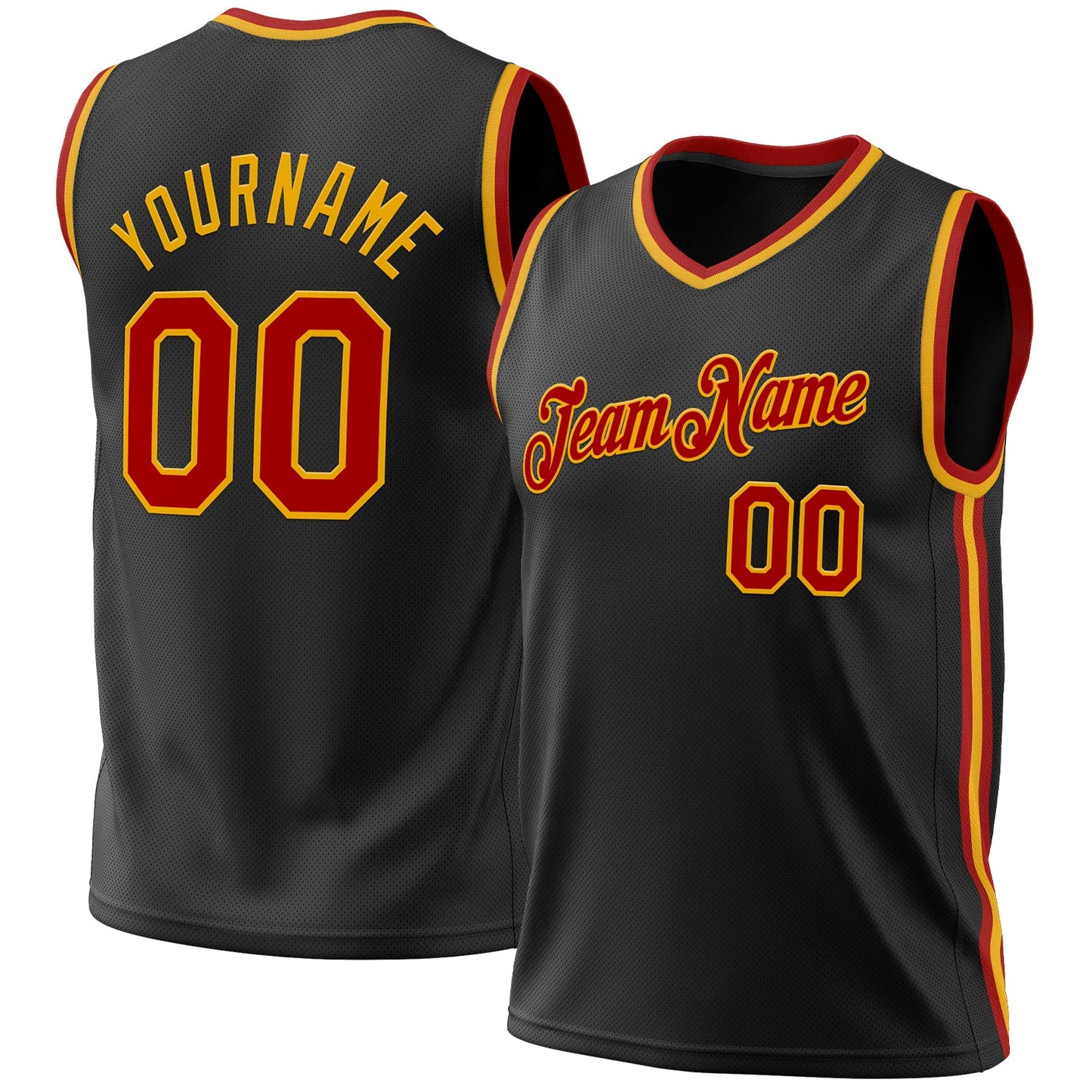 Custom Black Red-Gold Authentic Throwback Basketball Jersey - Sky-Custom