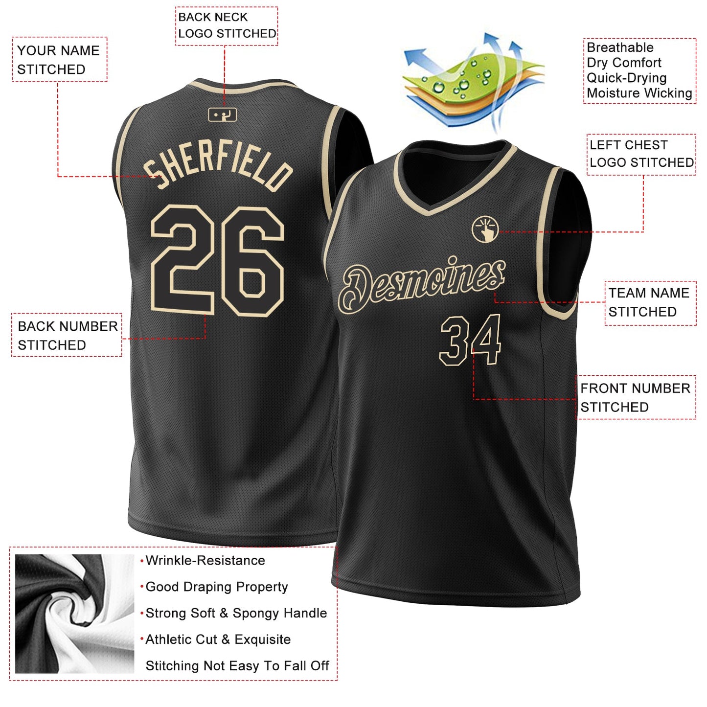 Custom Black Cream Authentic Throwback Basketball Jersey - Sky-Custom