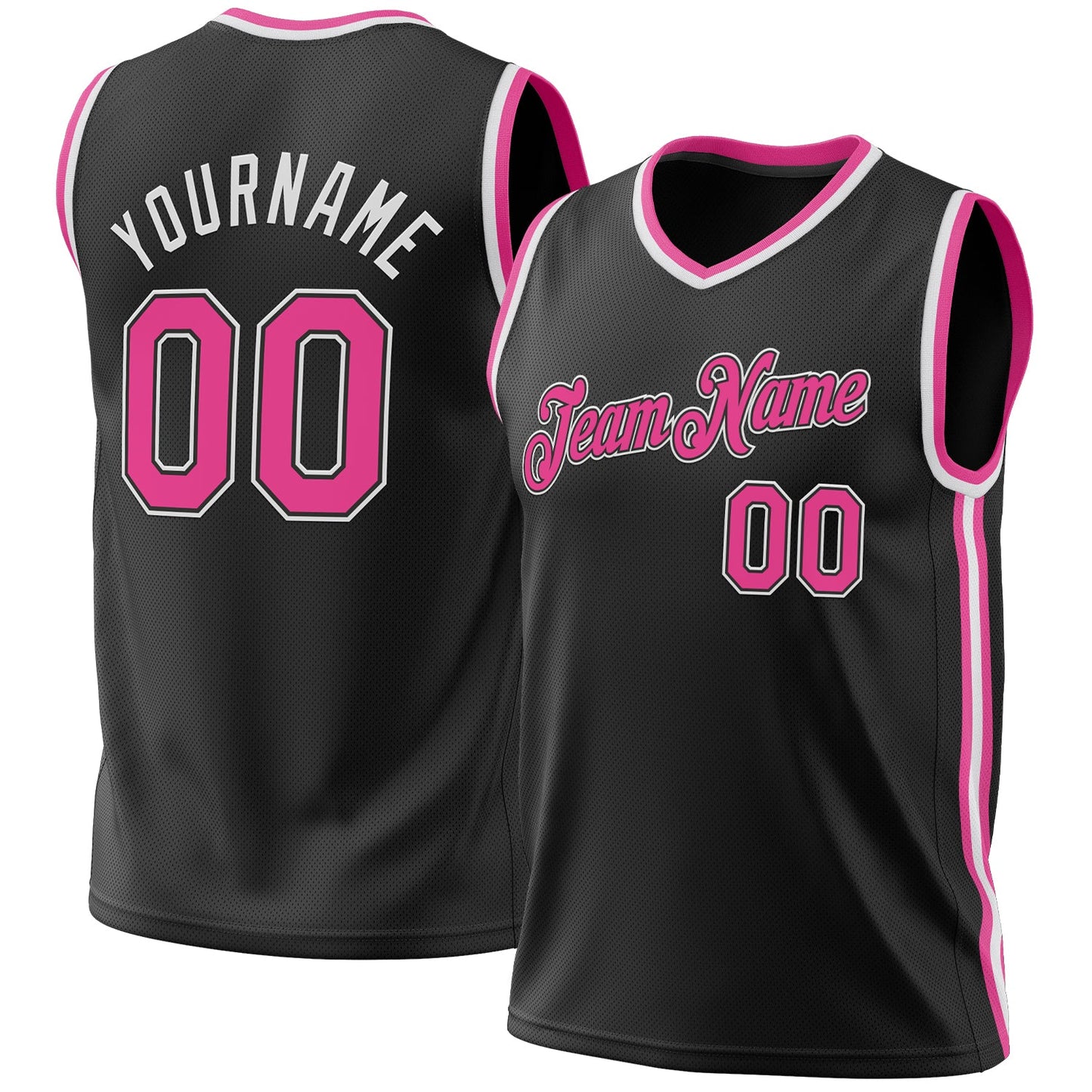 Custom Black Pink-White Authentic Throwback Basketball Jersey - Sky-Custom