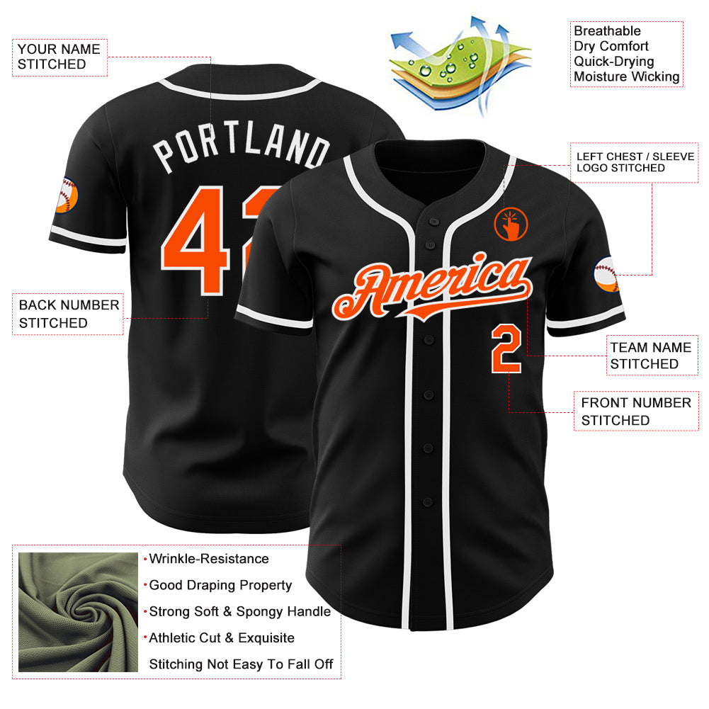 Custom Black Orange-White Authentic Baseball Jersey - Sky-Custom