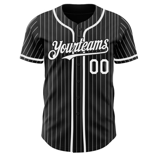 Custom Black White Pinstripe Authentic Baseball Jersey - Sky-Custom