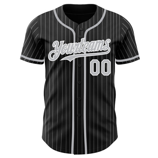 Custom Black Gray Pinstripe White Authentic Baseball Jersey - Sky-Custom