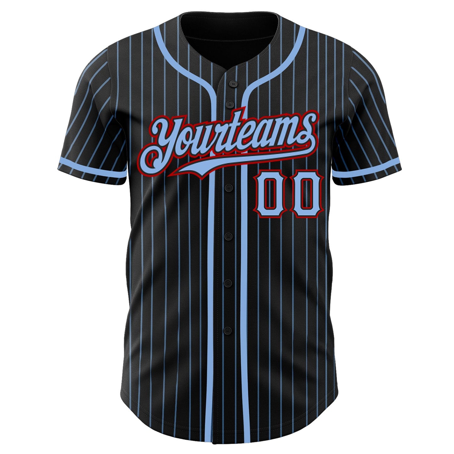 Custom Black Light Blue Pinstripe Red Authentic Baseball Jersey - Sky-Custom