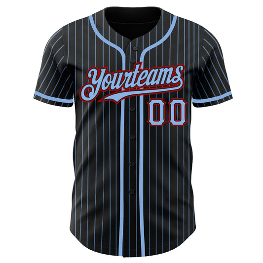 Custom Black Light Blue Pinstripe Red Authentic Baseball Jersey - Sky-Custom