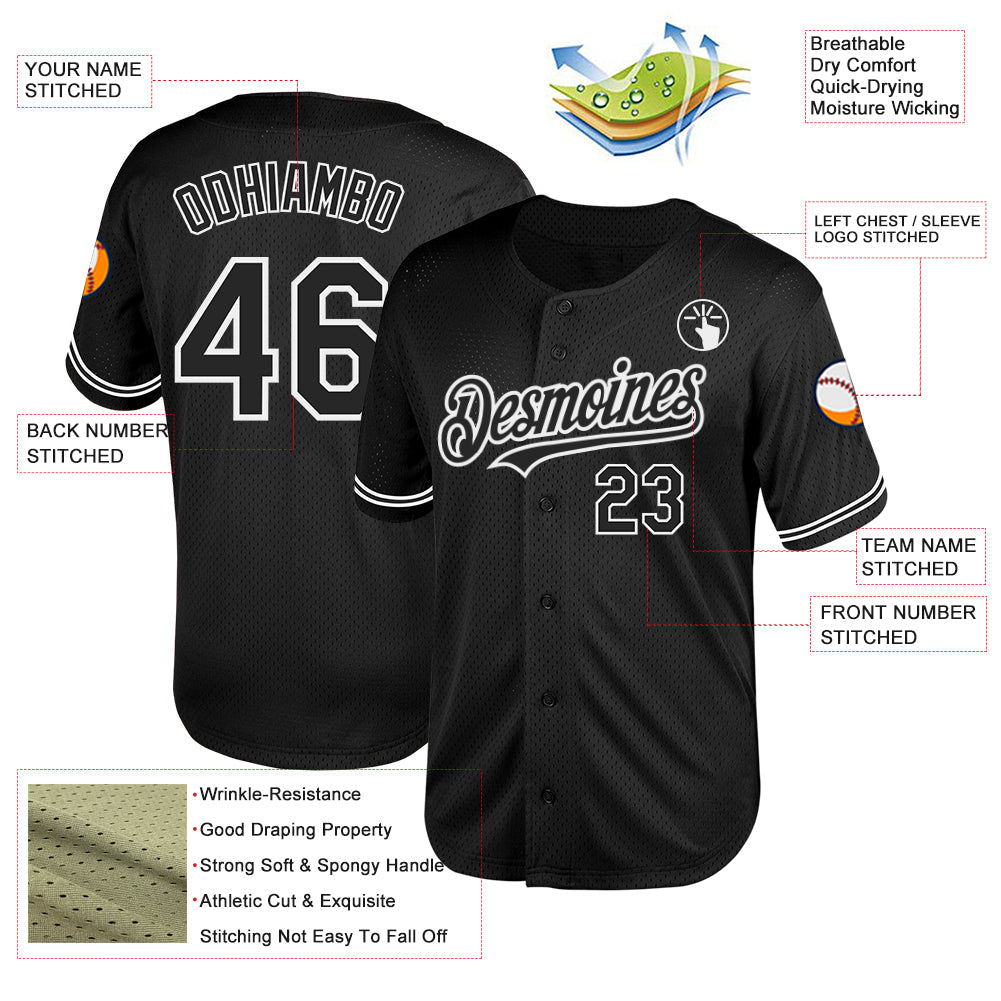 Custom Black White Mesh Authentic Throwback Baseball Jersey - Sky-Custom