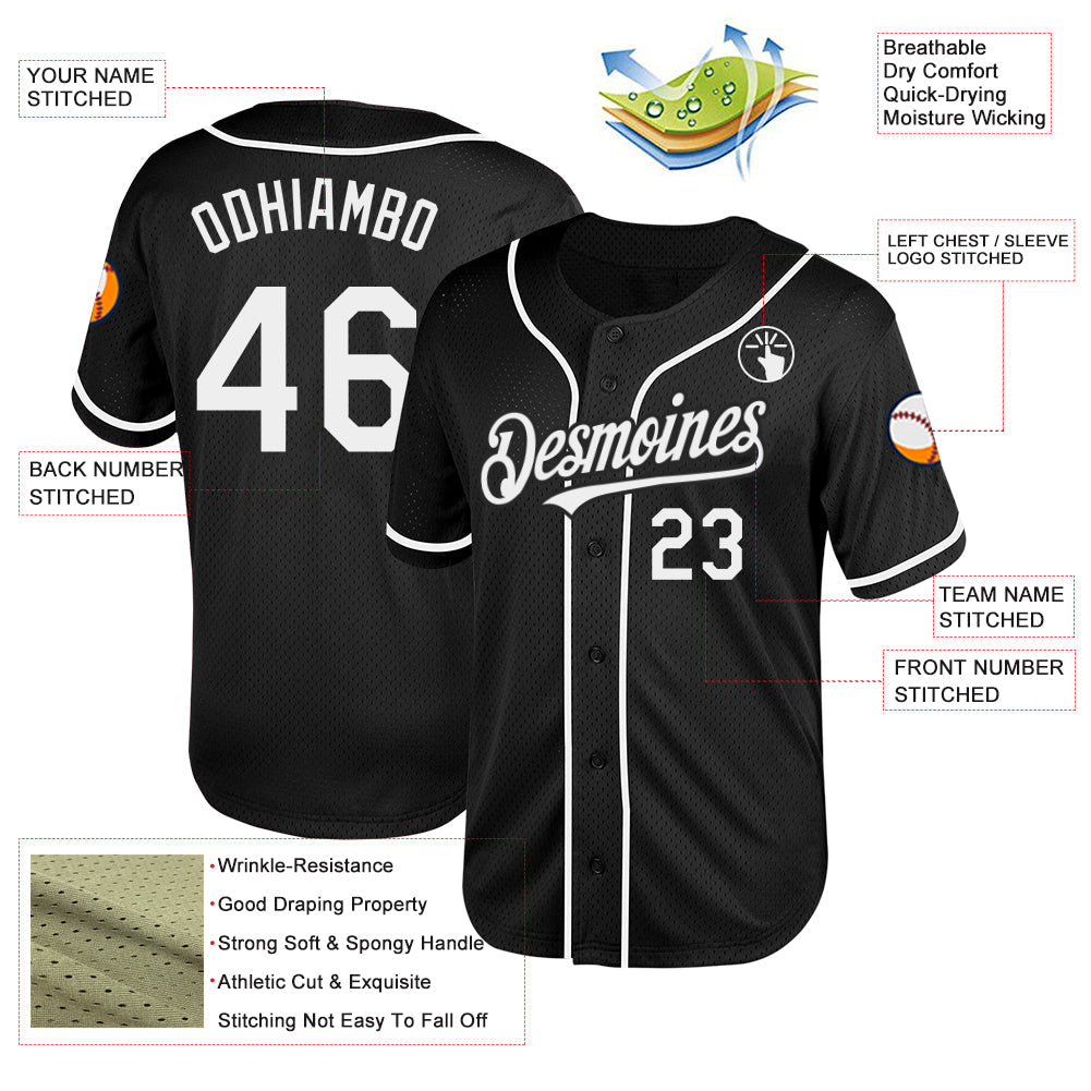 Custom Black White Mesh Authentic Throwback Baseball Jersey - Sky-Custom