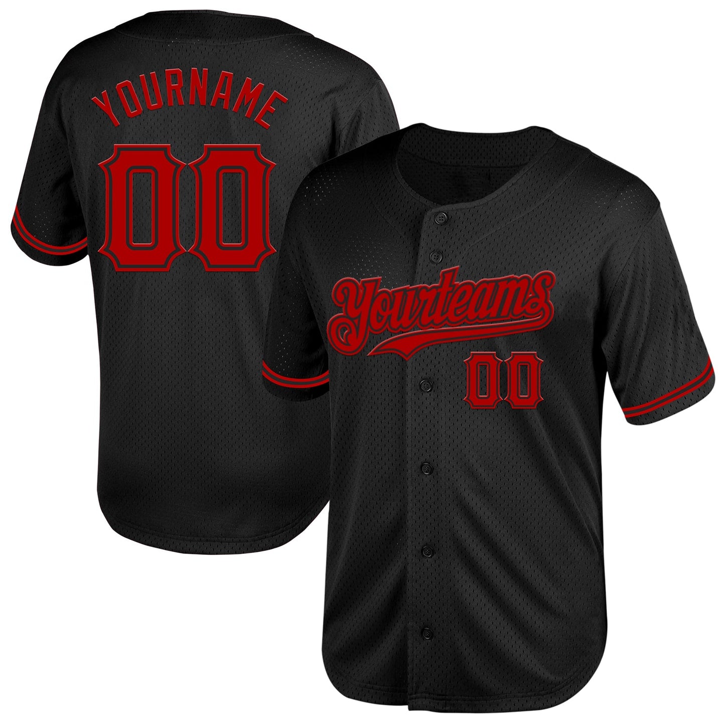 Custom Black Red Mesh Authentic Throwback Baseball Jersey - Sky-Custom