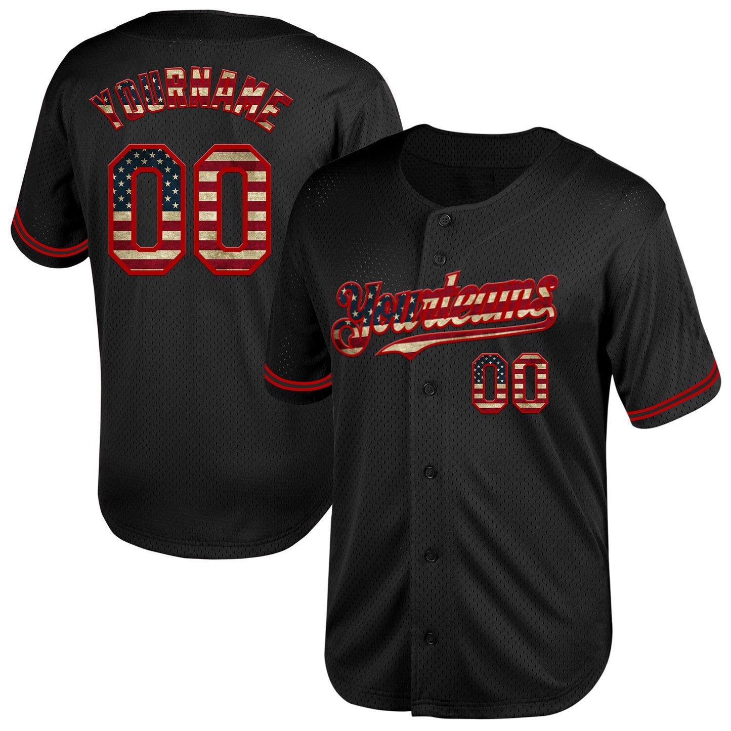 Custom Black Vintage USA Flag-Red Mesh Authentic Throwback Baseball Jersey - Sky-Custom
