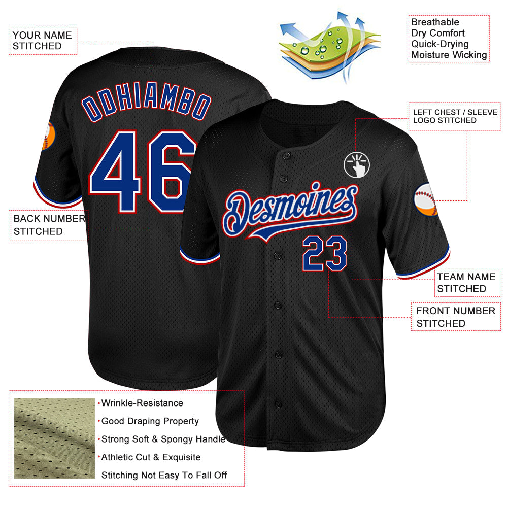 Custom Black Royal-Red Mesh Authentic Throwback Baseball Jersey - Sky-Custom