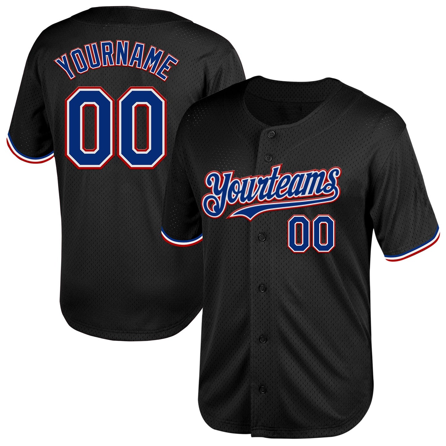 Custom Black Royal-Red Mesh Authentic Throwback Baseball Jersey - Sky-Custom