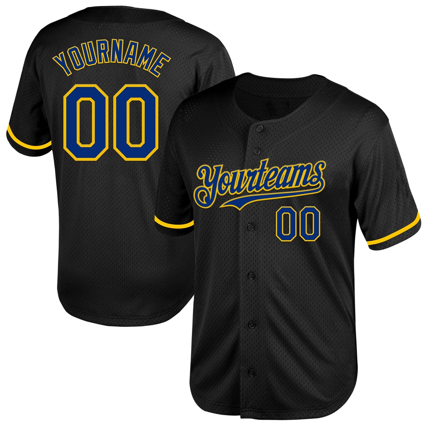 Custom Black Royal-Yellow Mesh Authentic Throwback Baseball Jersey - Sky-Custom
