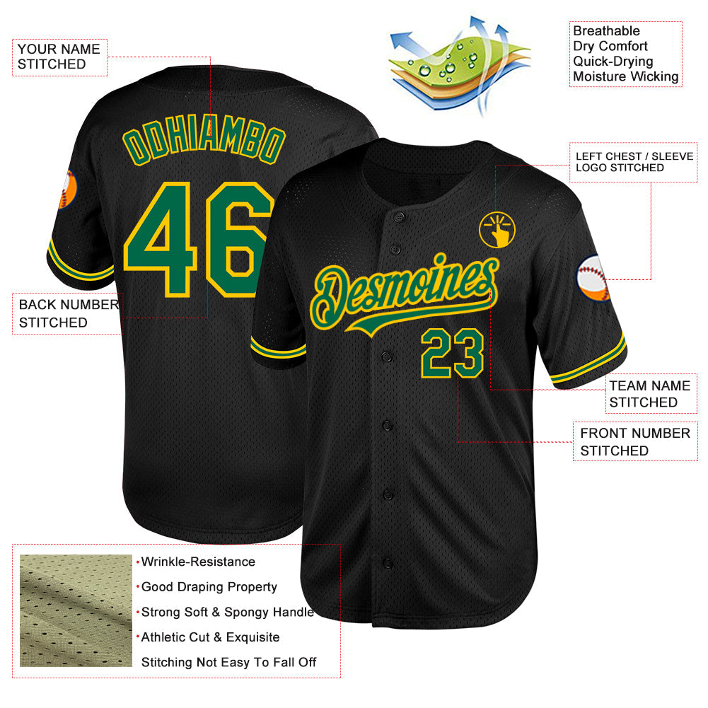 Custom Black Kelly Green-Yellow Mesh Authentic Throwback Baseball Jersey - Sky-Custom