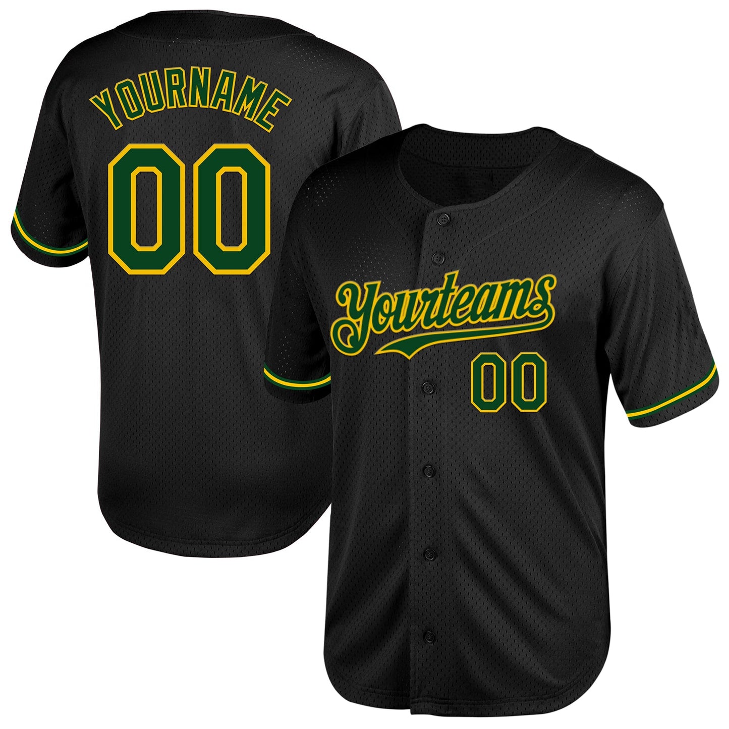 Custom Black Green-Yellow Mesh Authentic Throwback Baseball Jersey - Sky-Custom