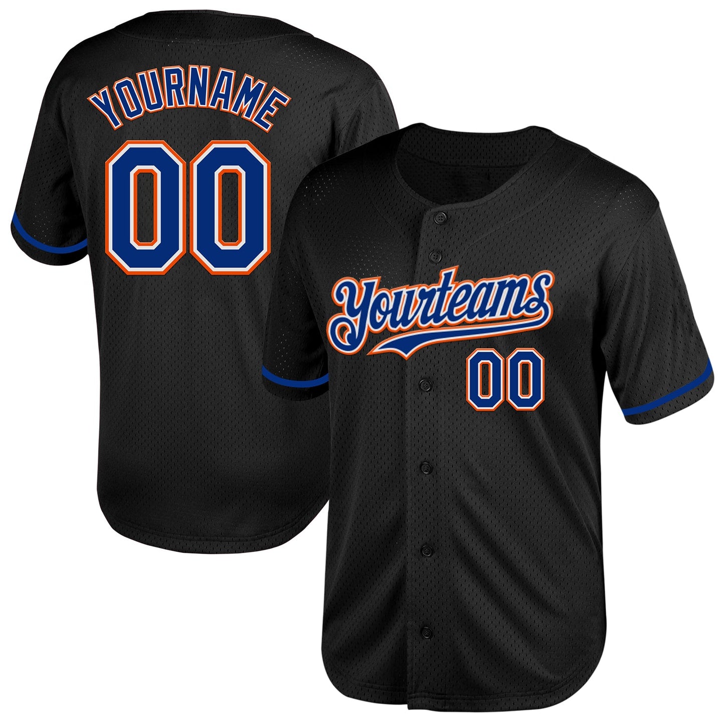 Custom Black Royal-Orange Mesh Authentic Throwback Baseball Jersey - Sky-Custom