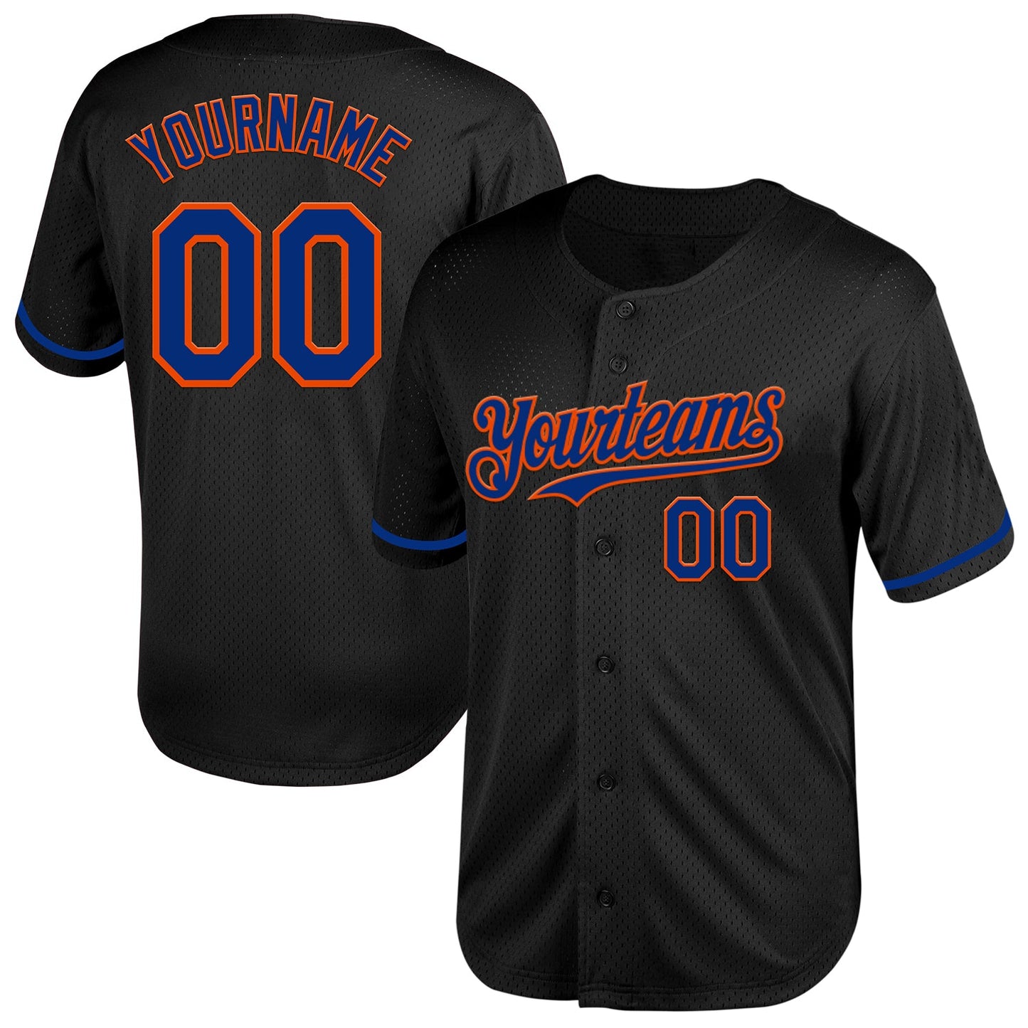 Custom Black Royal-Orange Mesh Authentic Throwback Baseball Jersey - Sky-Custom