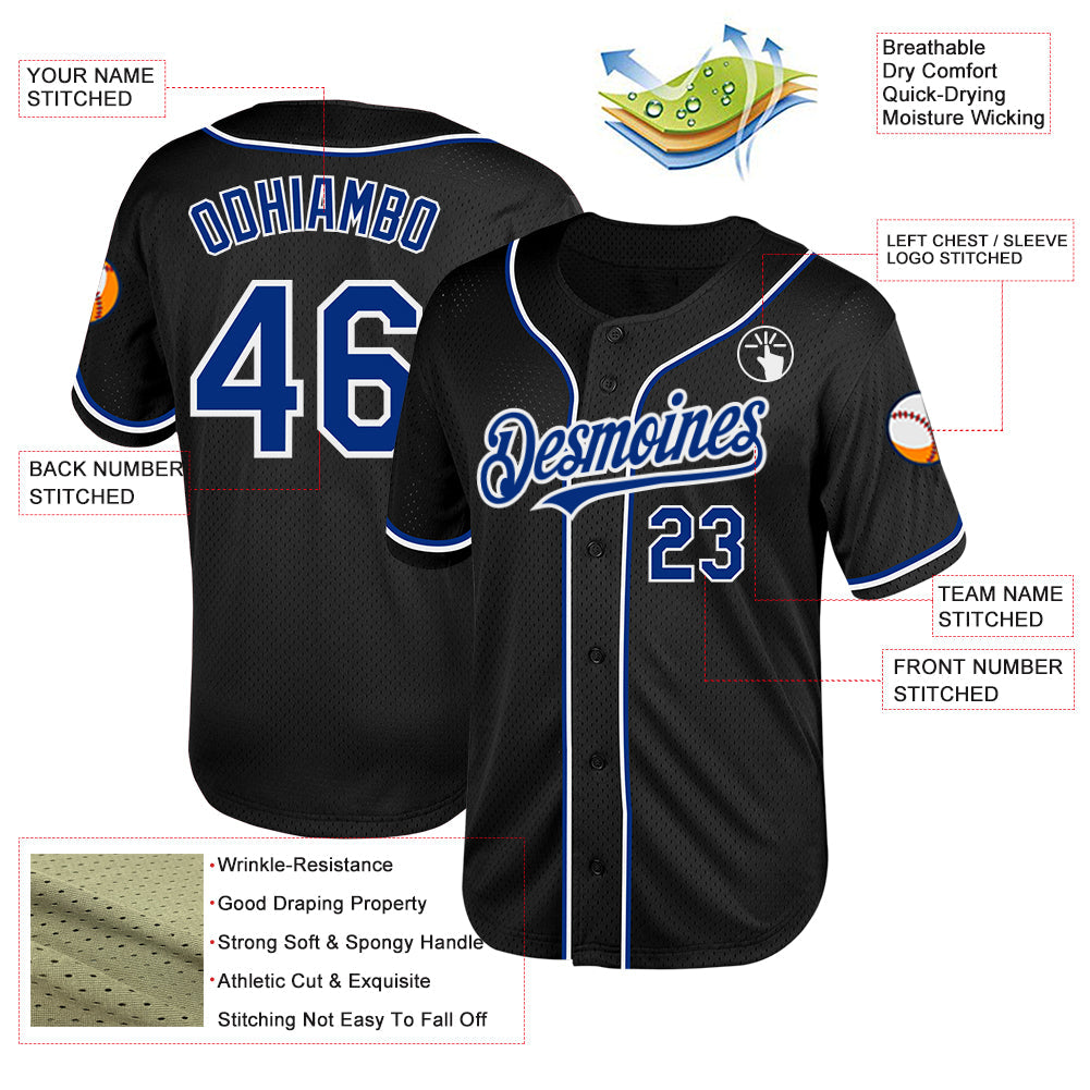Custom Black Royal-White Mesh Authentic Throwback Baseball Jersey - Sky-Custom