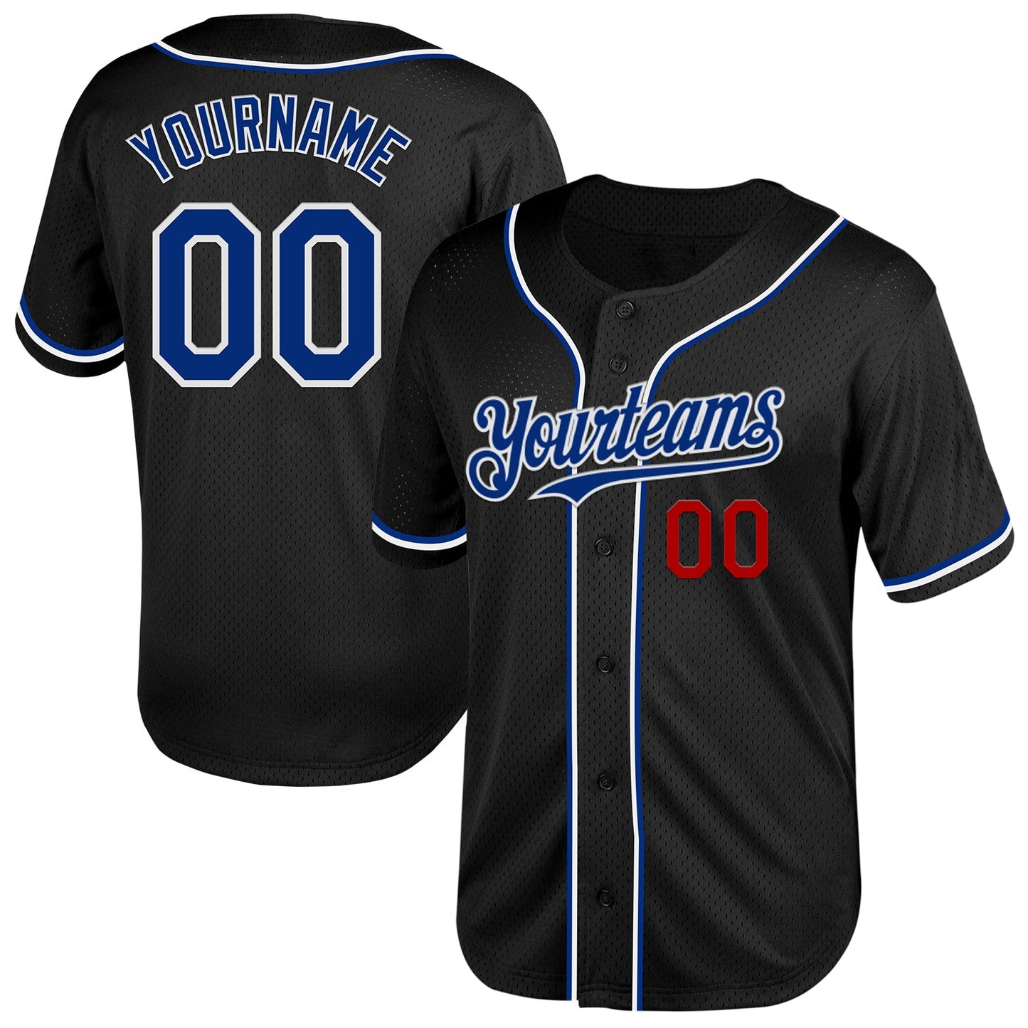 Custom Black Royal-Red Mesh Authentic Throwback Baseball Jersey - Sky-Custom