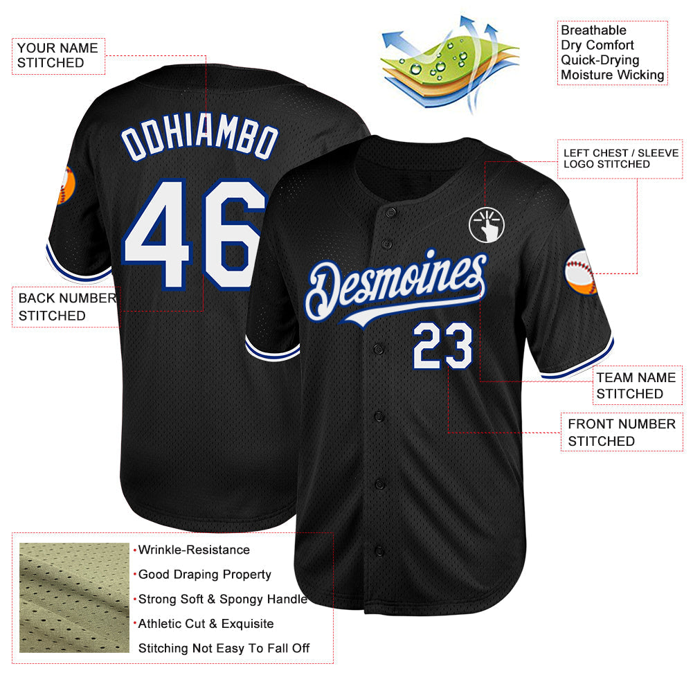 Custom Black White-Royal Mesh Authentic Throwback Baseball Jersey - Sky-Custom