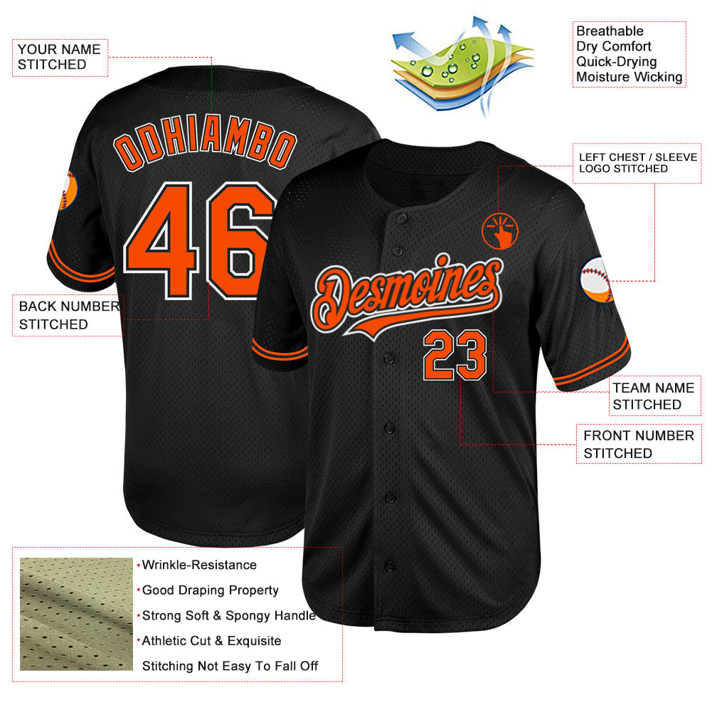 Custom Black Orange-White Mesh Authentic Throwback Baseball Jersey - Sky-Custom