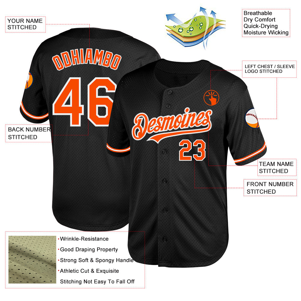Custom Black Orange-White Mesh Authentic Throwback Baseball Jersey - Sky-Custom