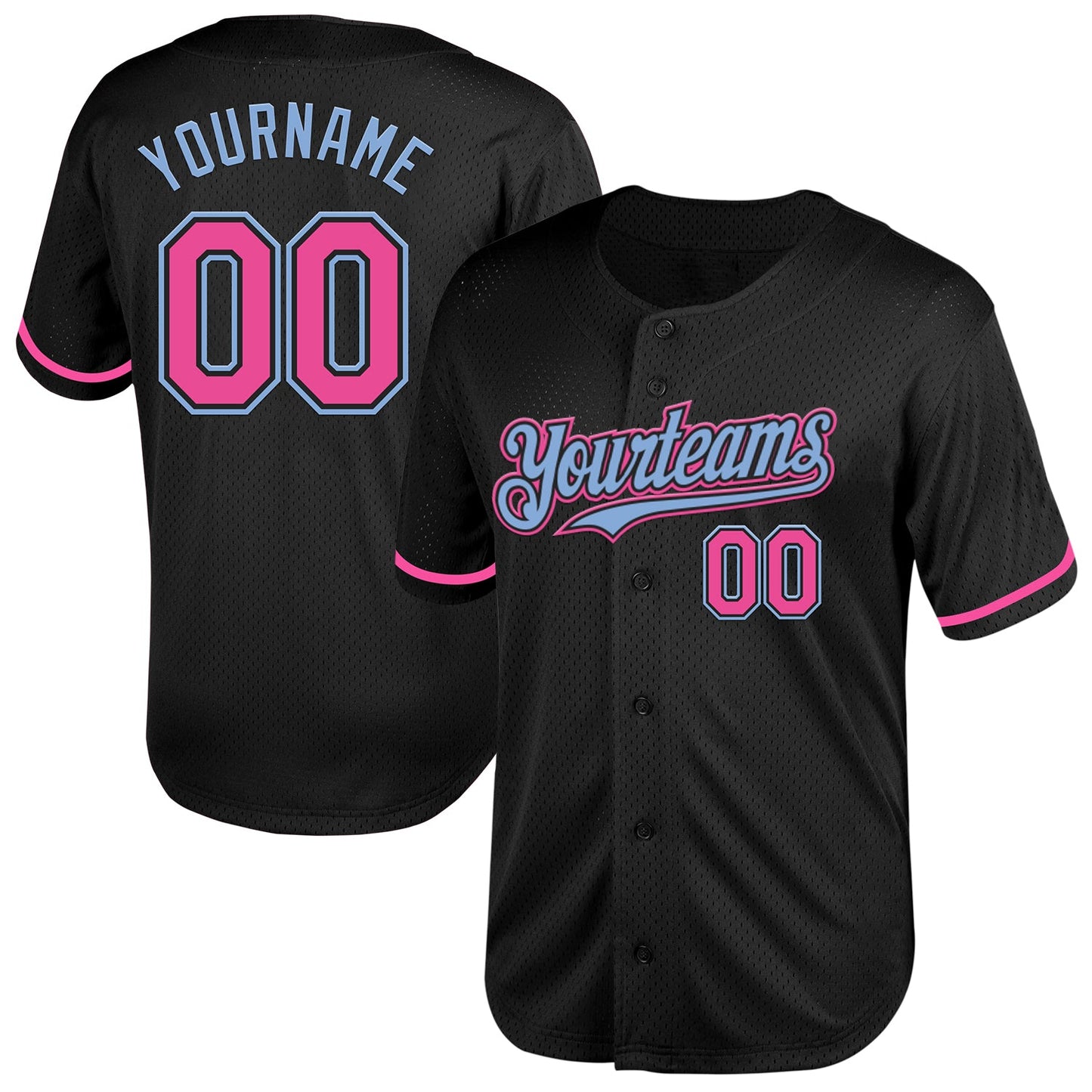 Custom Black Pink-Light Blue Mesh Authentic Throwback Baseball Jersey - Sky-Custom