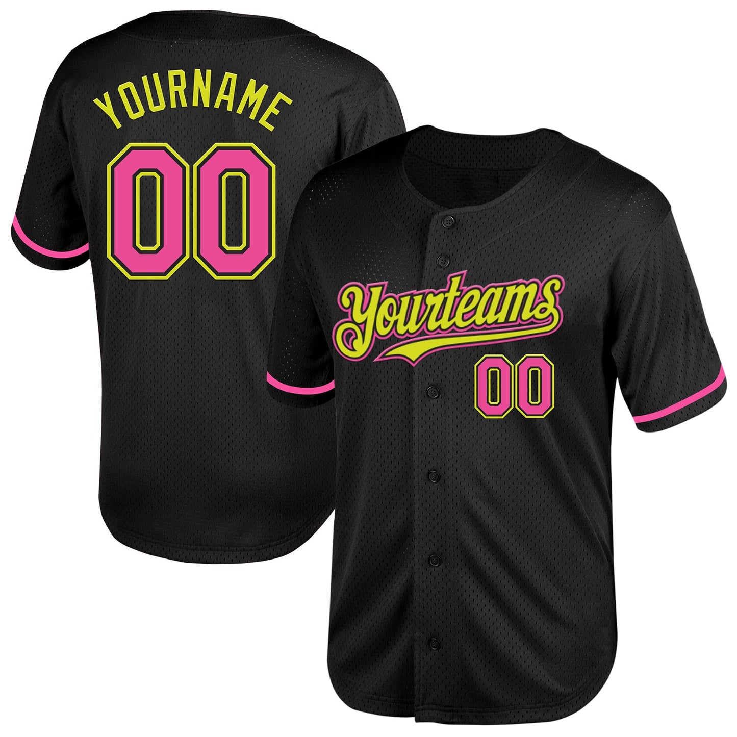 Custom Black Pink-Neon Yellow Mesh Authentic Throwback Baseball Jersey - Sky-Custom
