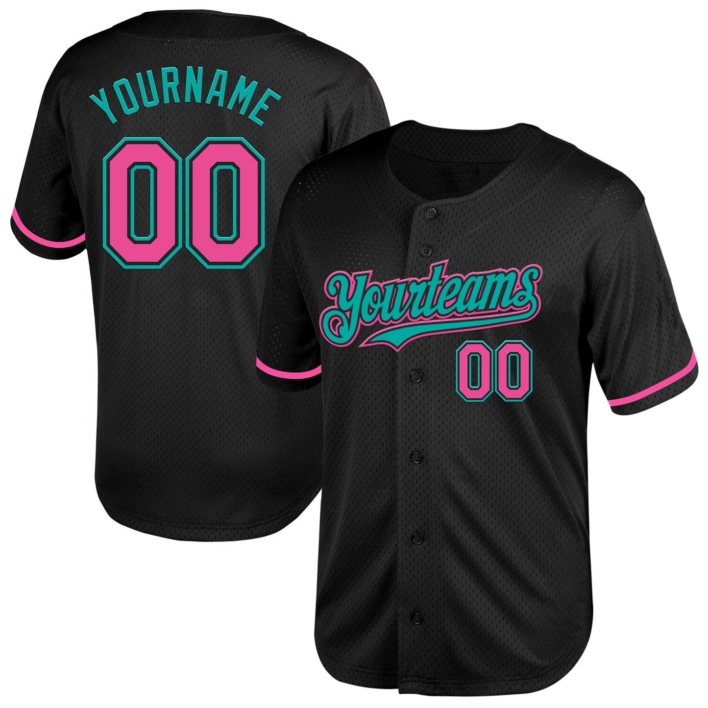 Custom Black Pink-Aqua Mesh Authentic Throwback Baseball Jersey - Sky-Custom