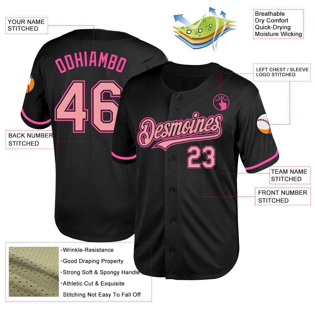 Custom Black Medium Pink-Pink Mesh Authentic Throwback Baseball Jersey - Sky-Custom
