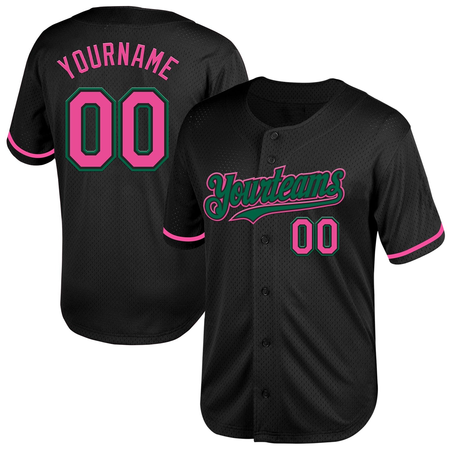 Custom Black Pink-Kelly Green Mesh Authentic Throwback Baseball Jersey - Sky-Custom