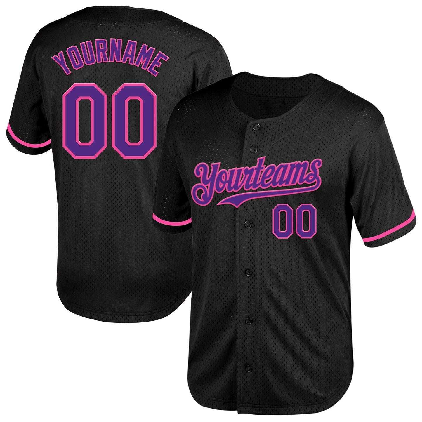 Custom Black Purple-Pink Mesh Authentic Throwback Baseball Jersey - Sky-Custom