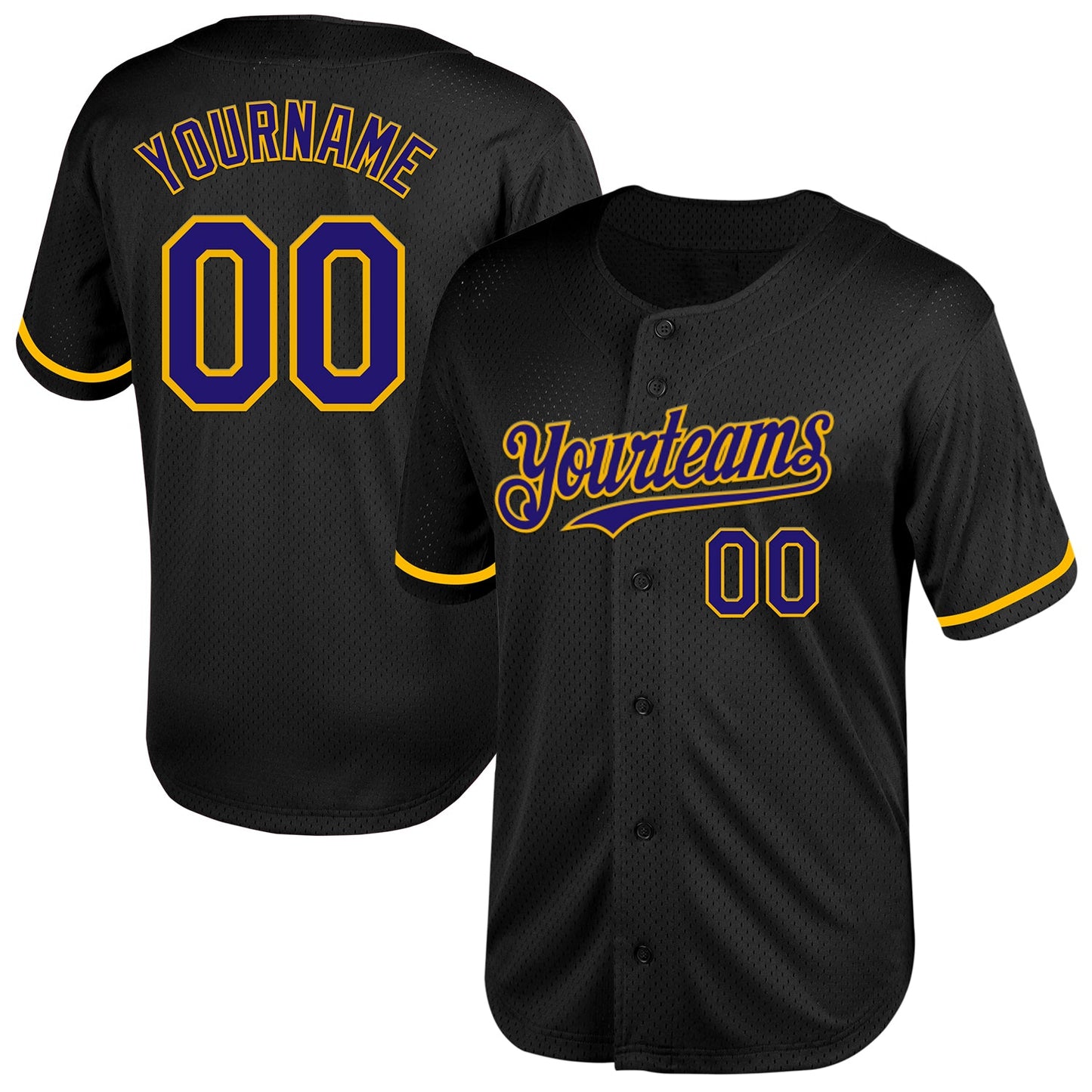 Custom Black Dark Purple-Gold Mesh Authentic Throwback Baseball Jersey - Sky-Custom