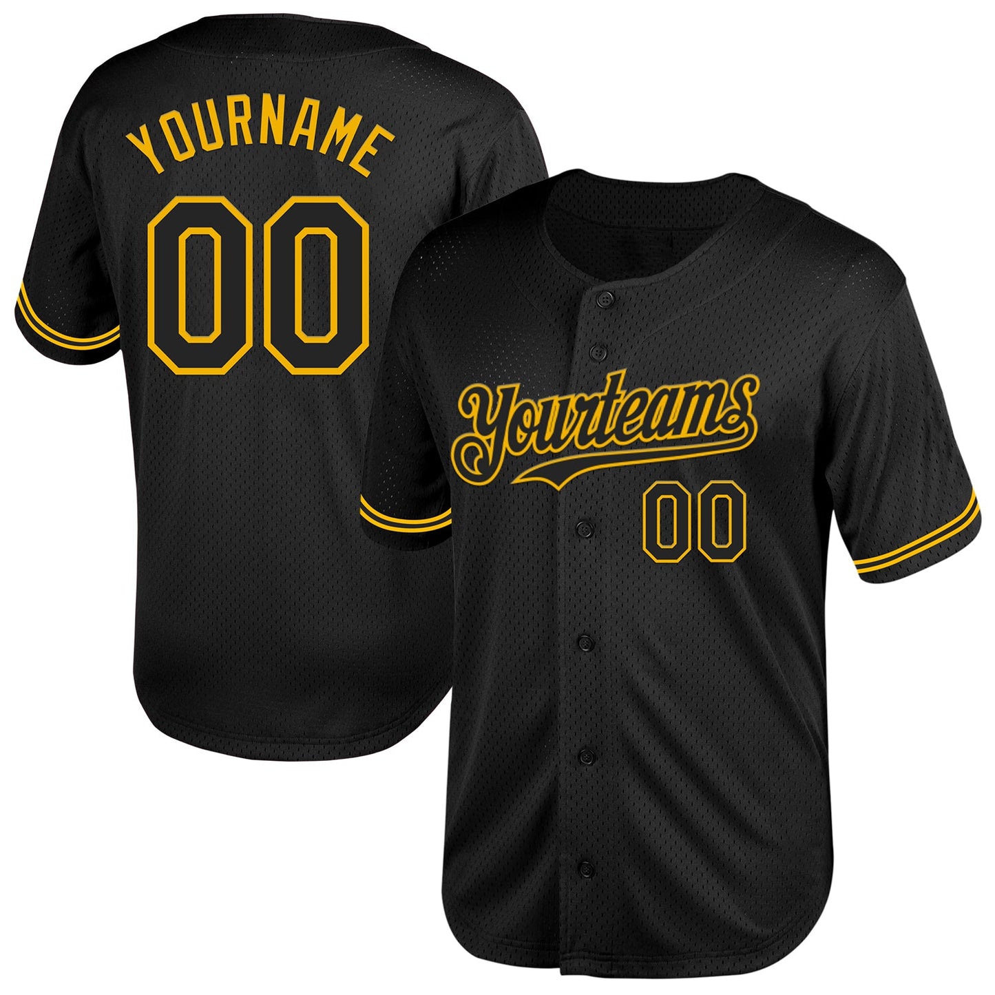 Custom Black Gold Mesh Authentic Throwback Baseball Jersey - Sky-Custom